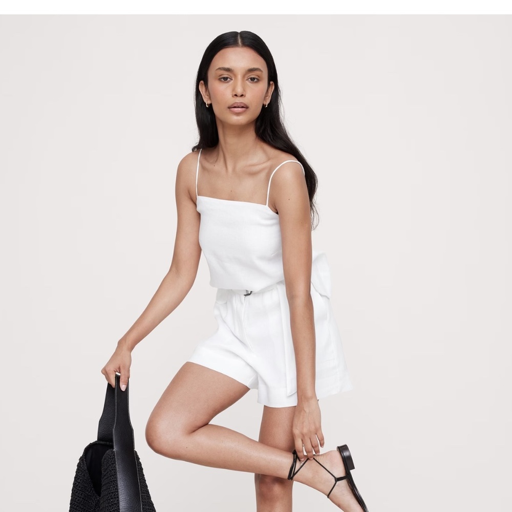 NWT Banana Republic Linen Square Neck Tank White sz L Retail $100